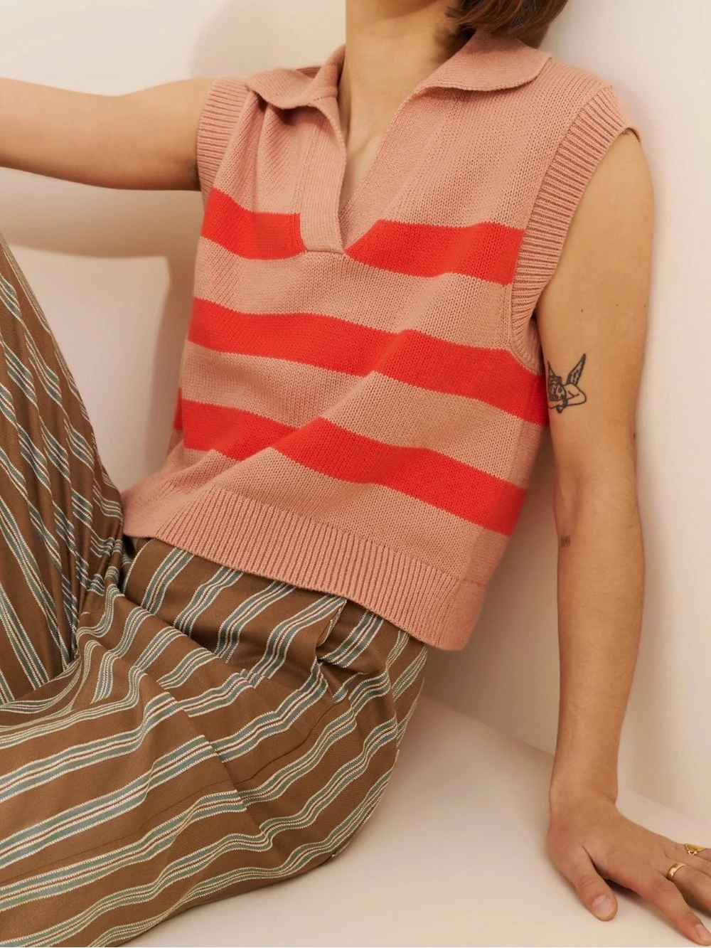 Anthropologie Velvet by Graham and Spencer Marietta Collared sweater vest stripe